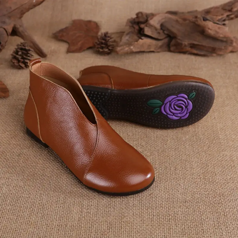 

V Neck Concise Monk Shoes Women's Genuine Leather Ankle Boots Ladies Designer Red Booties Woman Slip On Chelsea Boot Autumn Fall