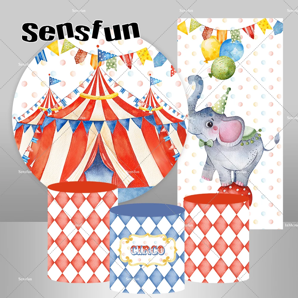 

Kids Circus Theme Birthday Party Round Backdrop Cake Dessert Table Banner Arch Rectangle Photography Backgrounds Custom