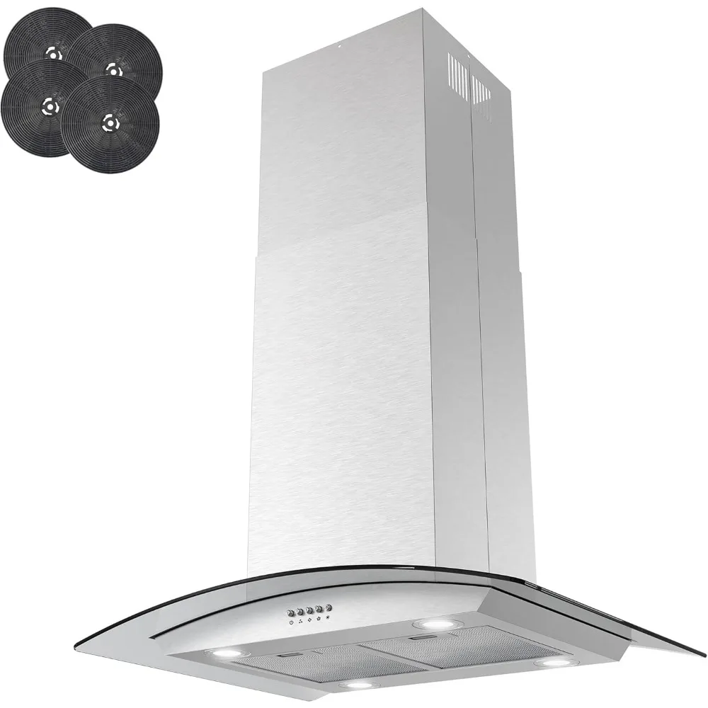 30 Inch Range Hood, 3-Speed Fan and LED Lights in Stainless Steel with Tempered Glass, Convertible Range Hood