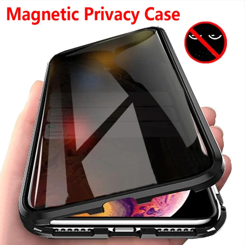 Coque magnétique anti-absorbe ouissement pour iPhone, coque en verre pour écran de confidentialité, iPhone 16 15 14 13 12 11 Pro MAX Mini 7 8 Plus Poly XS, nouveau