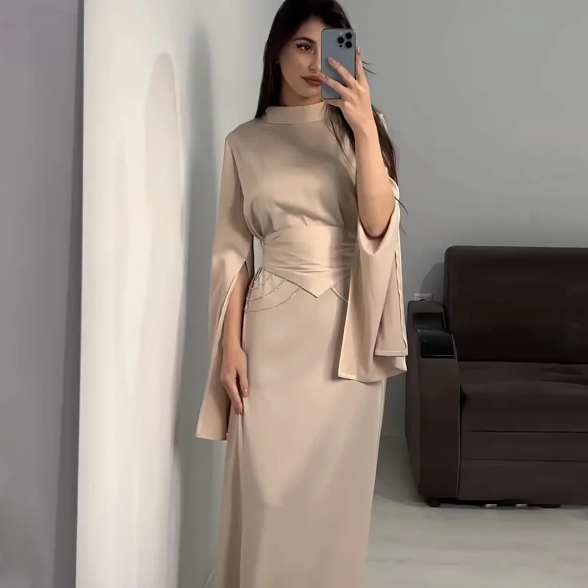 

Eid Muslim Party Dress Satin Abaya for Women Slim Fit Split Sleeve Jalabiya Ramadan Long Dresses Woman Robe Vestidos Largos 2024