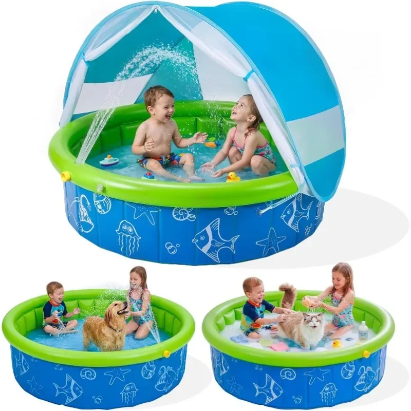 Kids Pool for Toddler Foldable Kiddie Pool with Removable Canopy Portable Baby Toddler Pool Indoor Outdoor Quick Setup No Tools