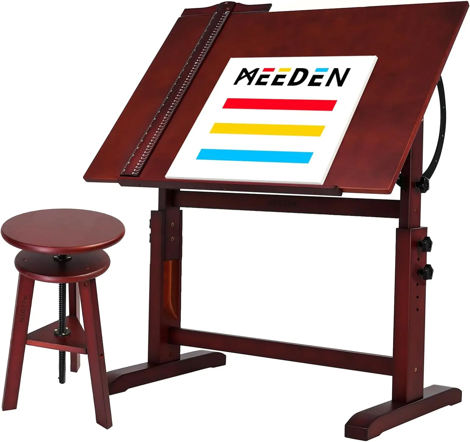 

XCYMEEDEN Vintage Wood Drafting Table & Stool Set, Artist Drafting Chair and Craft Table with Adjustable Height,