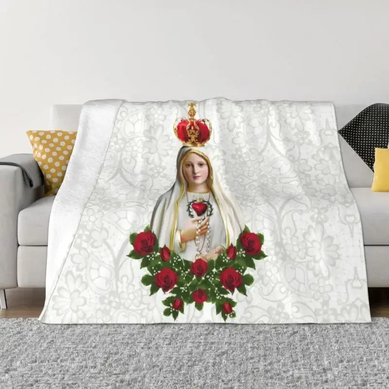 Our Lady of Fatima Virgin Mary Blanket Flannel Fleece Portugal Rosary Catholic Throw Blankets for Travel Bedroom Sofa Bedspreads