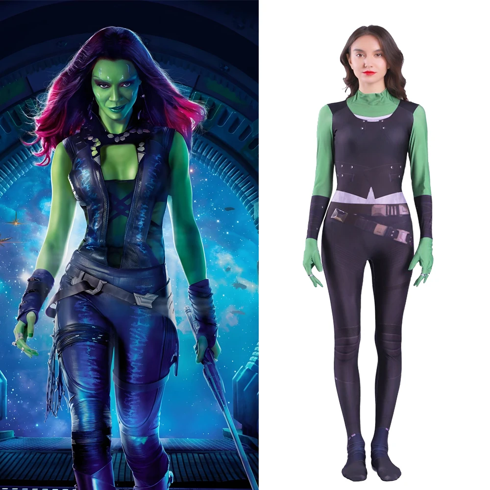 

The Avengers Cosplay Gamora Zen Whoberi Ben Titan Costume 3D Printed Spandex Bodysuit Outfits Halloween Costume for Adult Kids