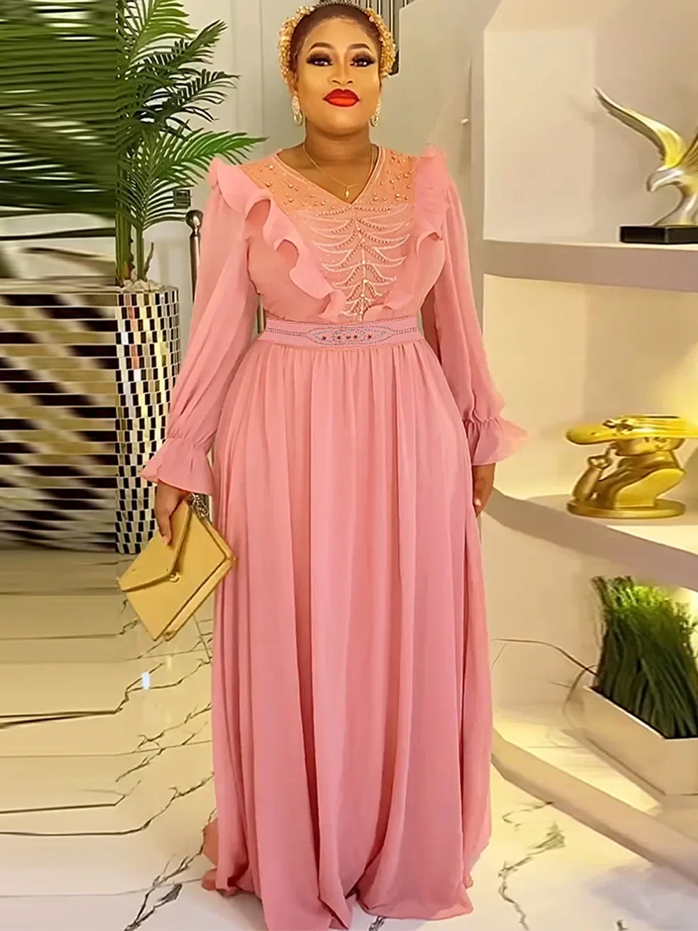 African Dresses for Woman 2024 Plus Size Elegant Evening Party Long Dress Africa Clothing Maxi Kaftan Muslim Chiffon Robe Femme