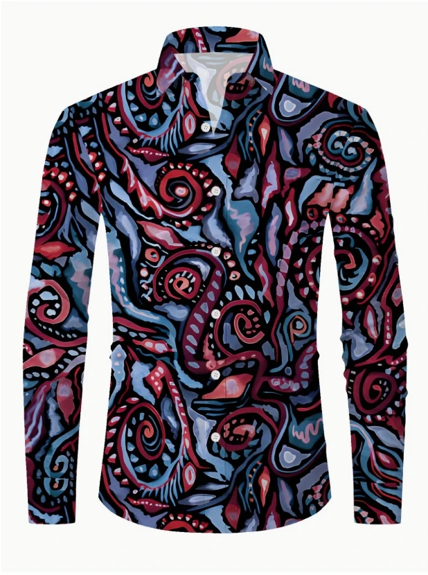 

Men's Regular Fit Long Sleeve Shirt with Abstract Leaf Print , Seasonal Fashion, Artistic Design, Modern Look,