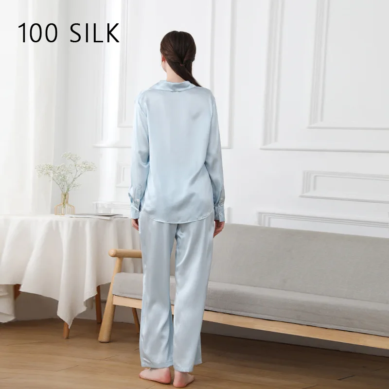 Birdtree 19MM 100%Real Silk Pajamas Set for Women, Long Sleeve Solid Color, Simple Homewear, 2024 Spring New Sleepwear S41065QM