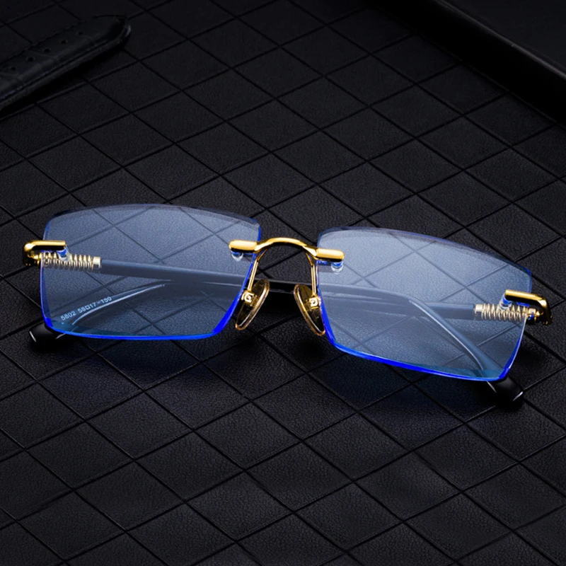 Blue Crystal Stone Sun Glasses Man Luxury Rimless Glass Sunglasses Woman Pure Natural Mineral Lens Vintage Moisturizing Eye