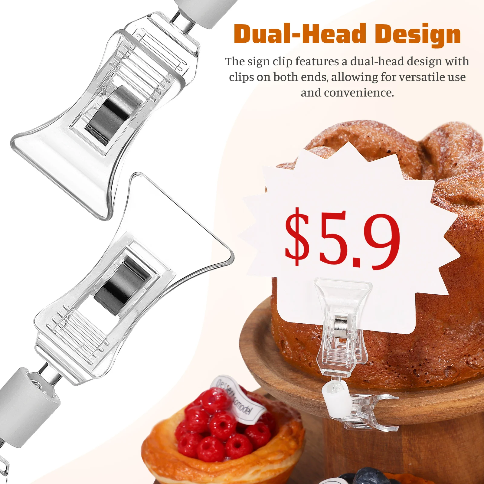 

20 pcs Transparent Clips Dual Head Material Office Home Sign Holders Retail Displays Price Tags Plastic Label Clips Store