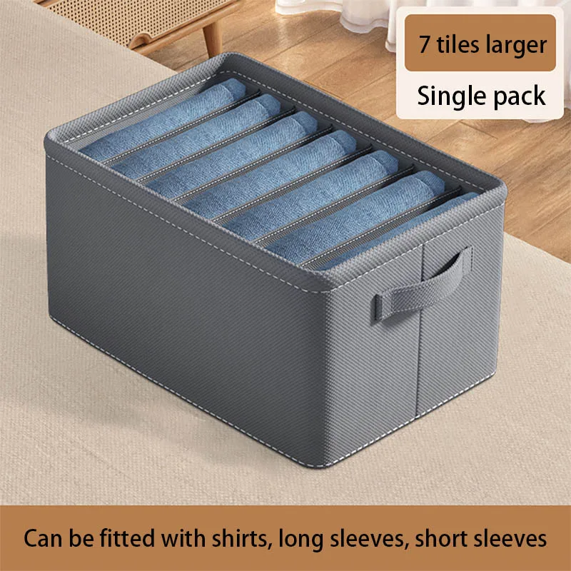 Jeans Organizing Box Wardrobe Clothes Organizer 6/7/9 Compartments Stackable Layered Clothing Storage Box for Closet Shelf