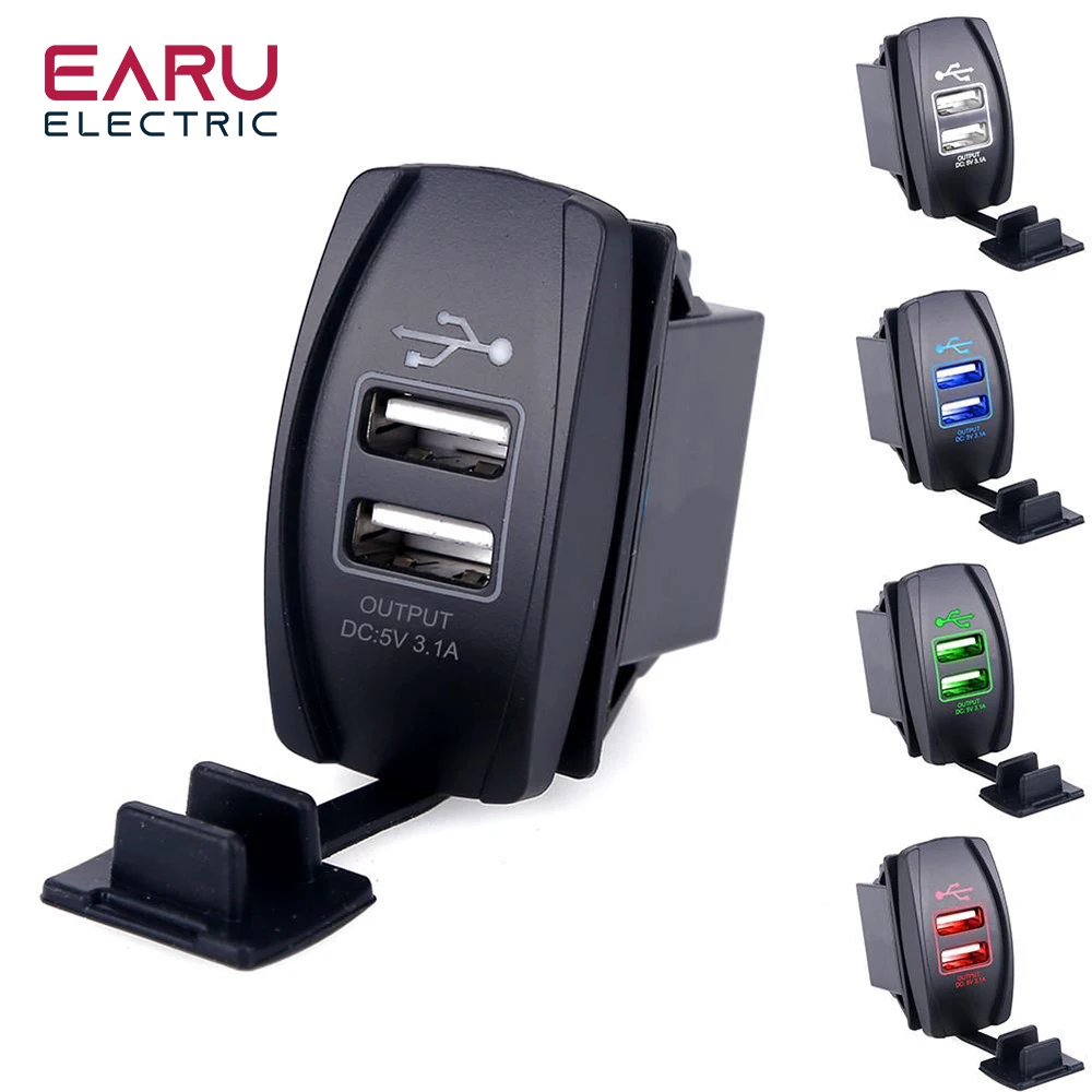 earu 12-24V Dual USB Car Motorcycle Charger 5V 3.1A Universal Auto Charger for Car Motorcycle Electric Car ATV Boat