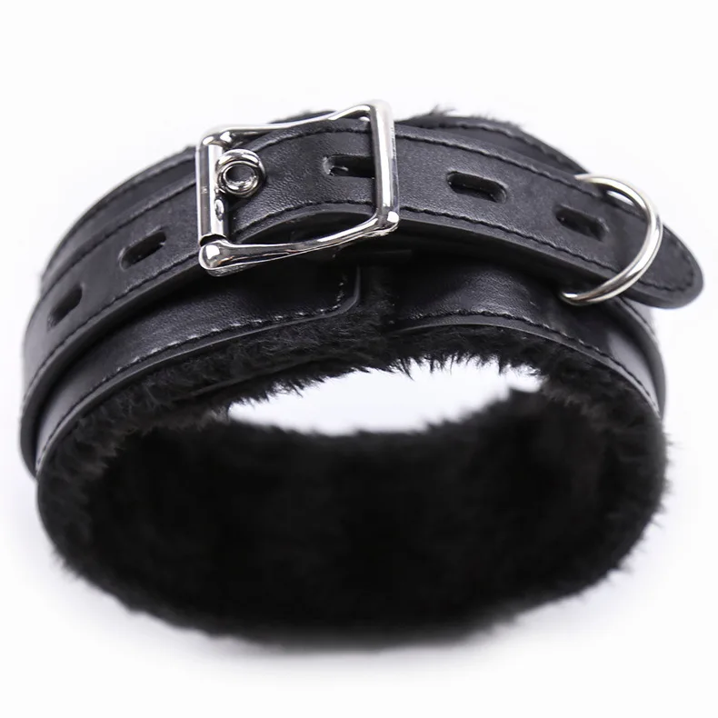 

HotX PU Leather Plush Lockable Neck Collar Furry Collar with Metal Chain Leash BDSM Bondage Restraint Adult Sex Toy