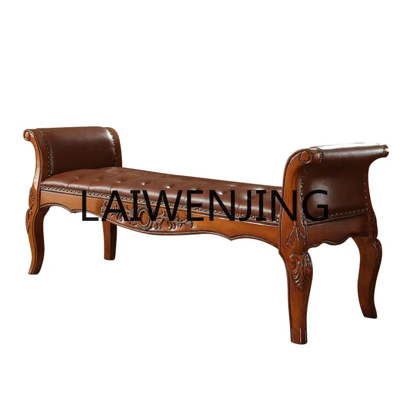 

RWJ American Style Solid Wood Bed Tail Leather Changing Stool Footstool