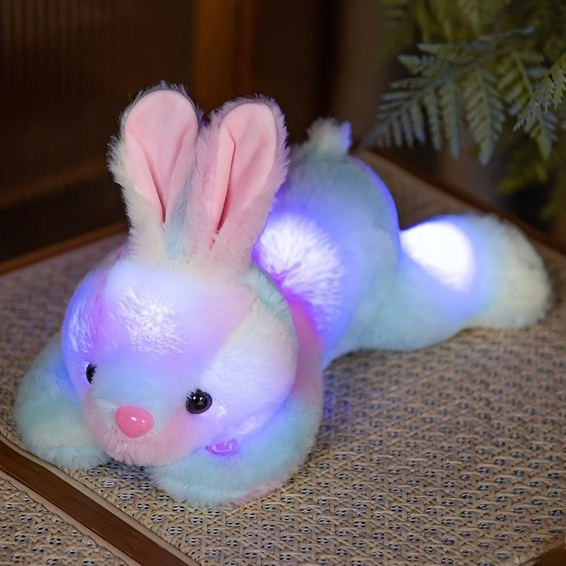 光るウサギのぬいぐるみ、柔らかく愛らしい光るウサギのぬいぐるみ、夜間の快適さ、子供へのギフト、車、家の装飾用枕