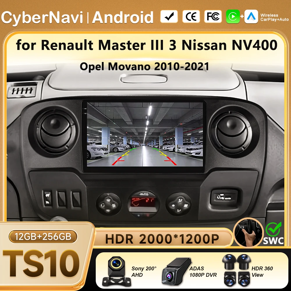 Car Radio For Renault Master III 3 Nissan NV400 Opel Movano 2010-2021 Android Auto GPS Navigation Head Unit Multimedia Video