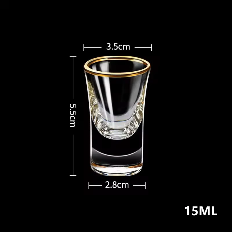 HeY LiLac 6Pcs Shot Glasses 15ML Gold Foil Color Spirits Cups Handmade Crystal 24K Gold Rimmed Shot Glasses Wine Baijiu Cup