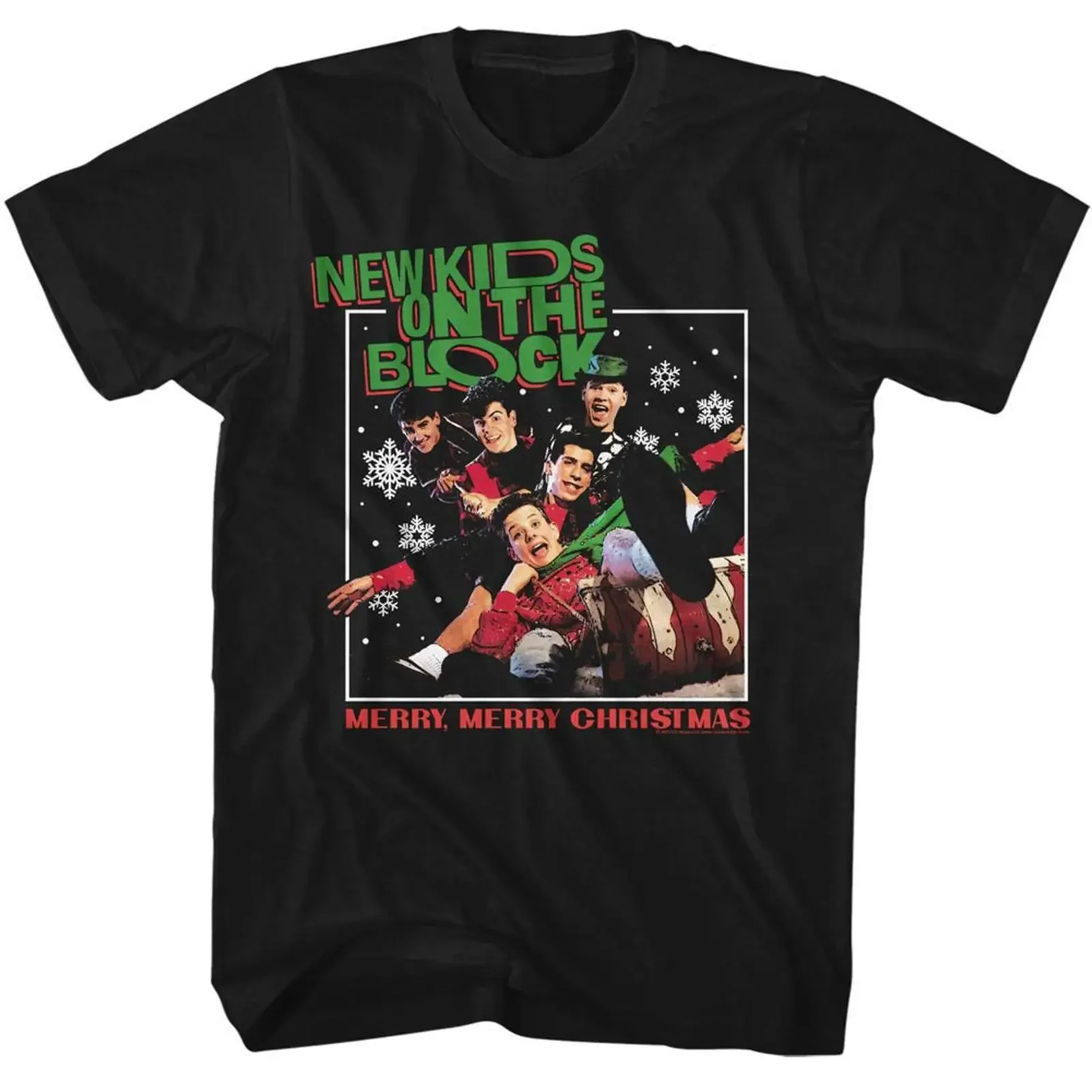 Camiseta negra vintage de New Kids on the Block con estampado de Feliz Navidad, unisex, versátil, transpirable, informal