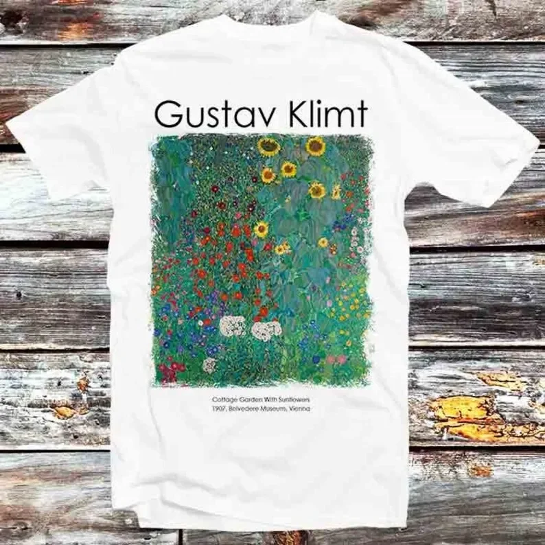 Gustav Klimt Exhibition Art Poster Cottage Garden With Sunflowers Belvedere Museum T Shirt Retro Meme Gift Unisex Anime Manga