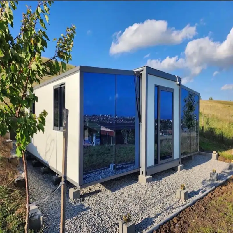 Folded for Transport Luxury 20Ft Container Prefab Homes Slide Out Drawer Expandable Single Wing Prefabricated Glass House No rev