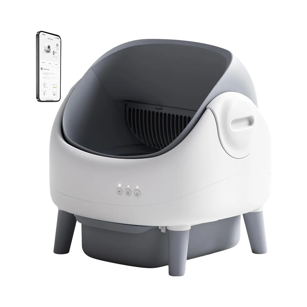 

Top Seller Dual Safety Sensor Automatic Self-Cleaning Cat Litter Box With APP Control Grey-White Plastic Trash Bags Included