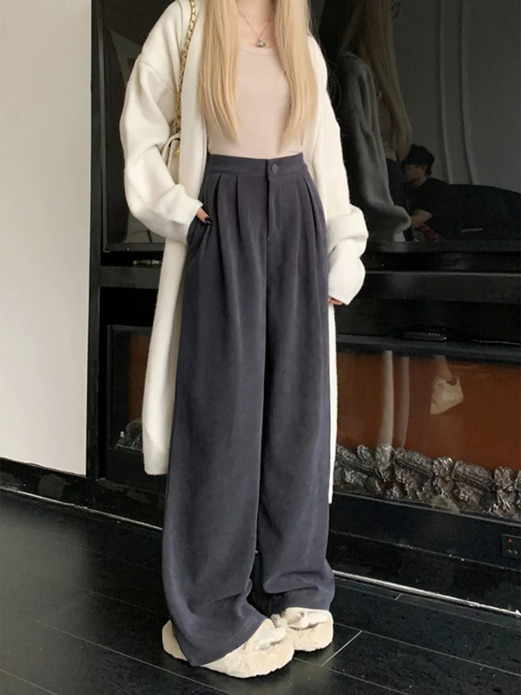 Dropping Feeling Suit Pants For Women In Autumn 2023, New Solid grey white Casual Pants High Waist Slim And Loose Wide Leg Pants