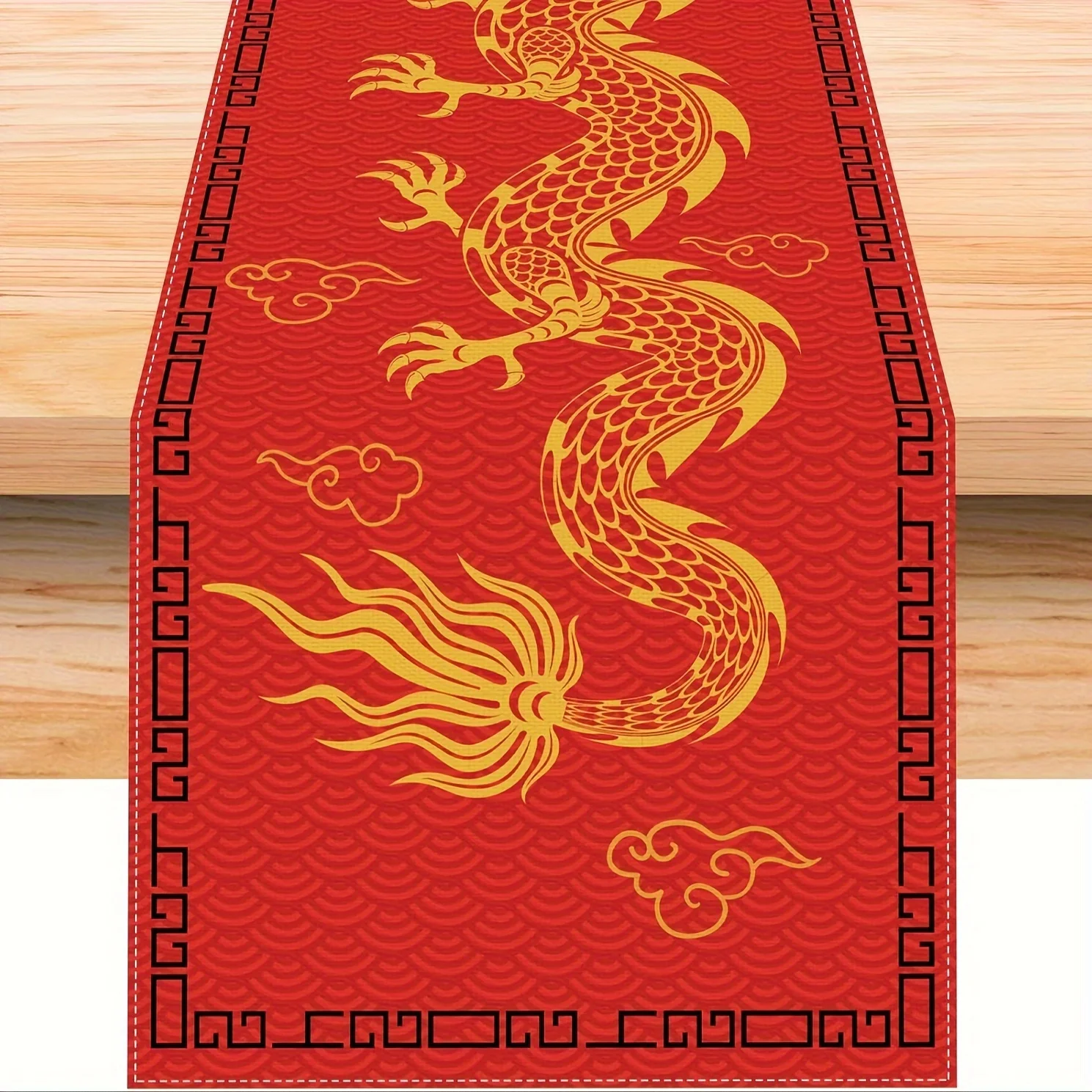 1pcLinen Red Dragon Table RunnerLunar New Year Decor 2026 Chinese New Years Spring Festival Decorations And Supplies For Home