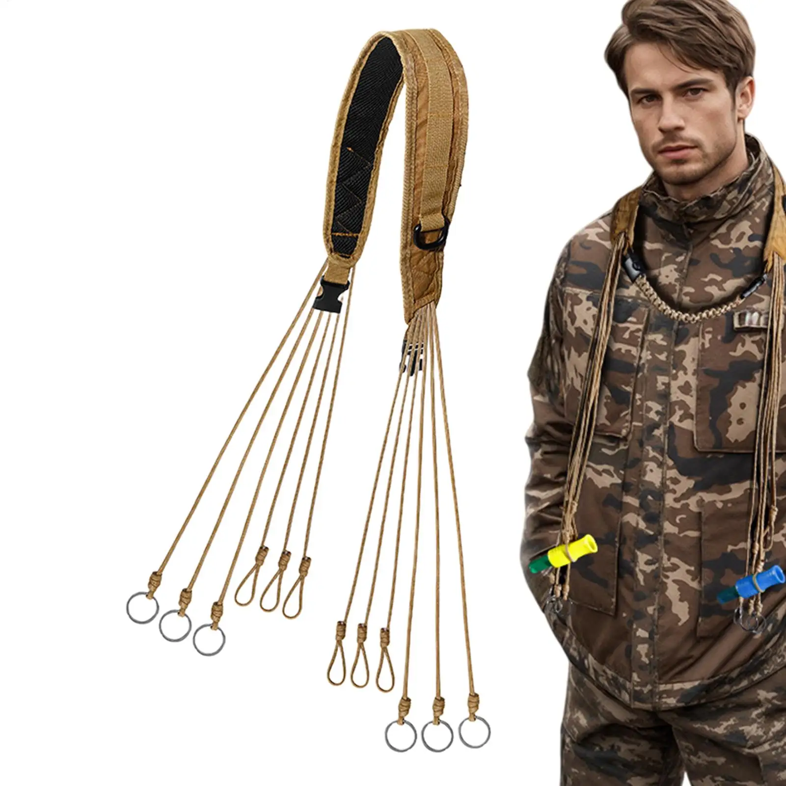 

Duck Call Lanyard With 12 Rings Waterfowl Hunting Accessory Hands-Free Holder For Carrying Calls, Turkey Gooses Hunting