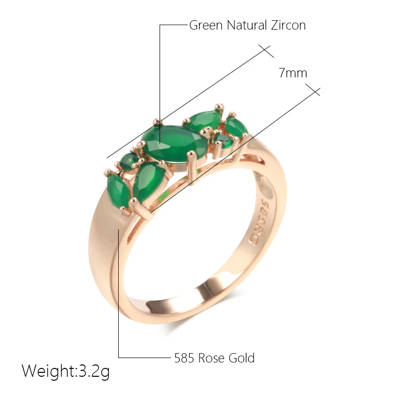 Kinel New Green Natural Zircon Geometry Ring for Women 585 Rose Gold Vintage Ethnic Bride Wedding Jewelry Party Accessories Hot