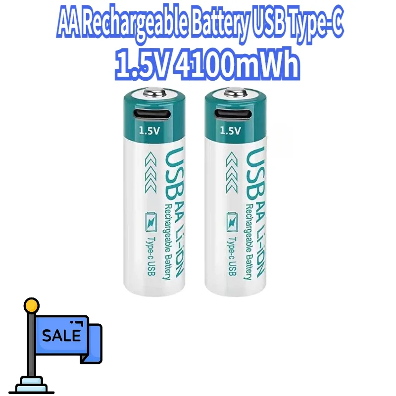 

2pcs 1.5V 4100mWh AA Rechargeable Battery USB Type-C Rechargeable Aa Lithium Battery for Remote Control Electric Toys Mouse