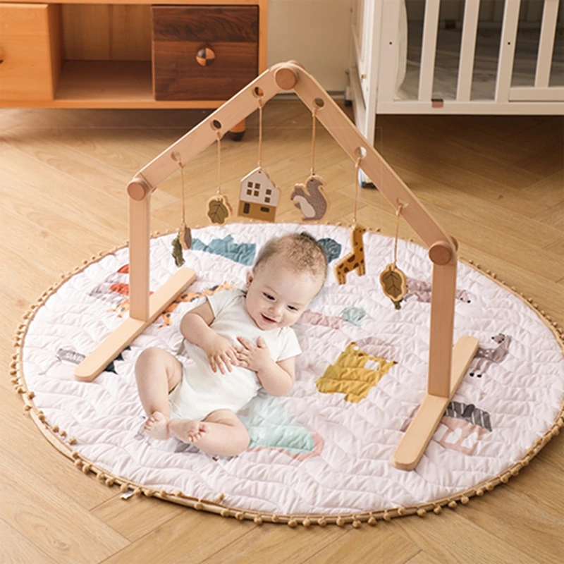 1set Baby Wooden Rattle Toys Play Gym Mobile Hanging Sensory Toys Foldable Play Gym Frame Activity Gym Baby Room Decorations Toy