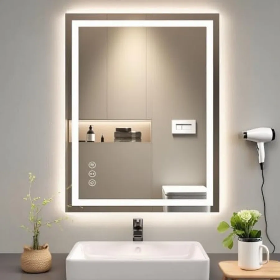 

28"x20" LED Anti-Fog Memory Function Bathroom Mirror - Lighted Vanity Mirror with 3 Color Temperatures, Dimmable, Backlit + Fro