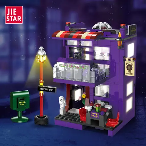 Magic World Diagon Alley Knight Cafe Building Bricks 487PCS, Wizard Street Scene Assembly Model