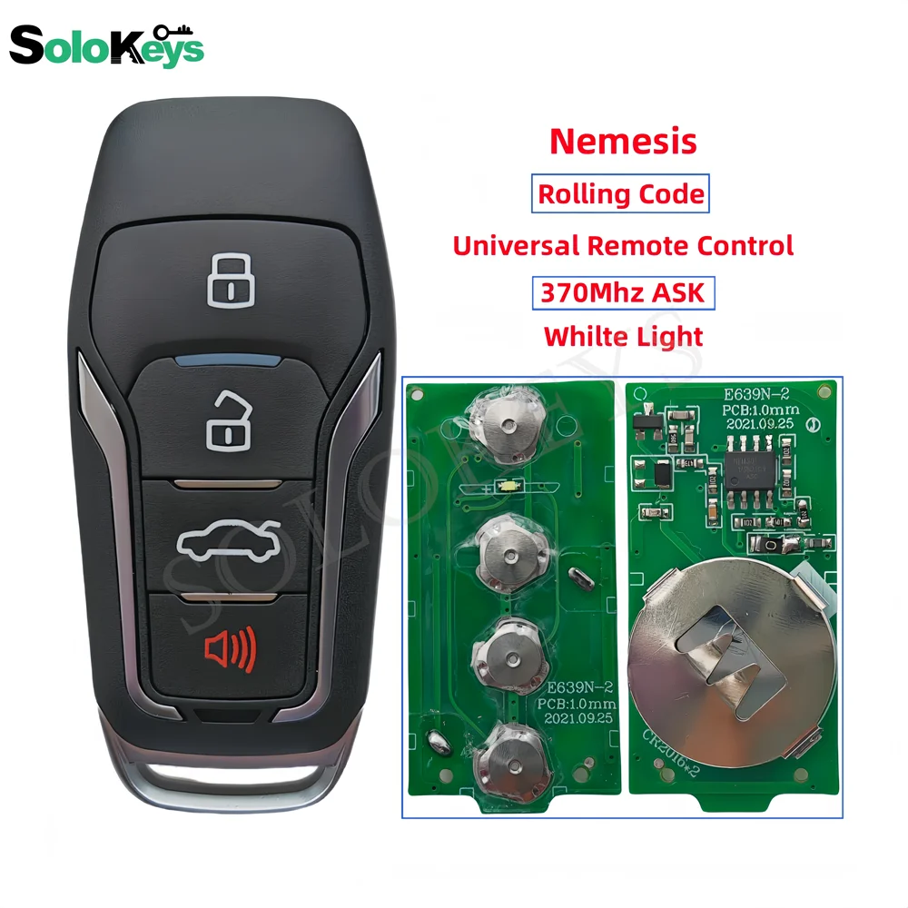 

5Pcs/Lot SoloKeys Nemesis Universal Remote Control 370Mhz ASK Car Alarm Rolling Code Whilte Light 4 Buttons