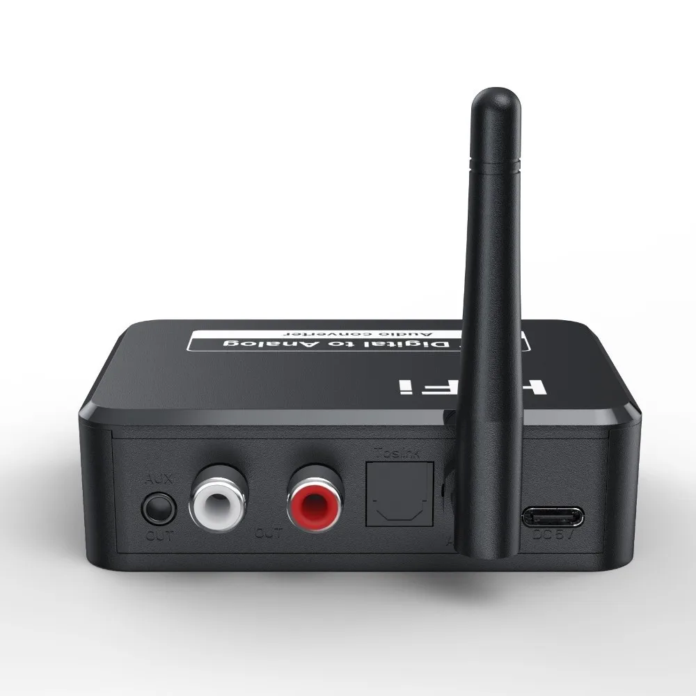 Bluetooth 5.3 Bluetooth Audio Adapter SPDIF Input 3.5mm AUX Output Digital to Analog Converter RCA L/R Output Toslink Support
