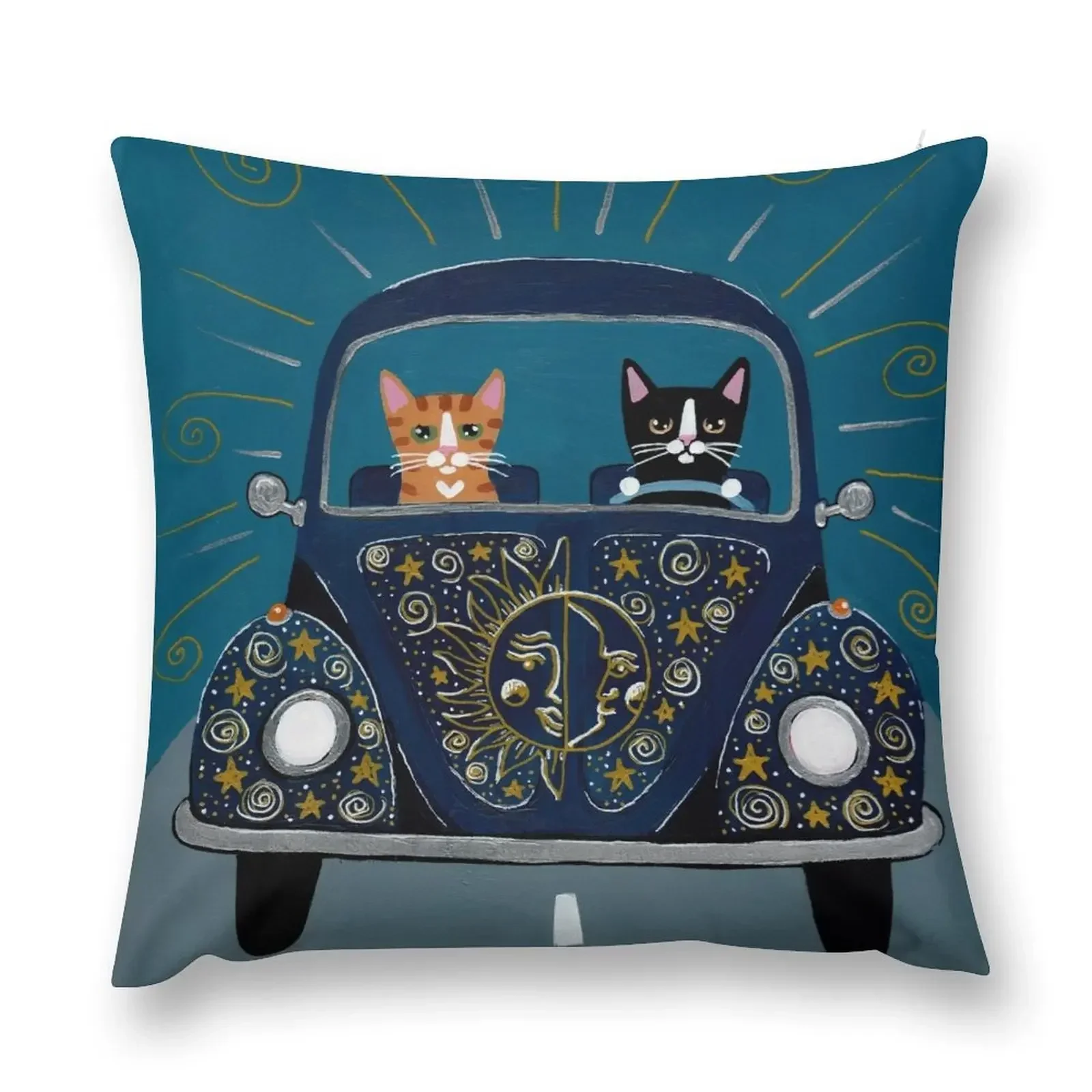 Sun and Stars and Moon Road Trip Cats Throw Pillow Ornamental Pillow Throw Pillow Covers home decor items Cushion Cover