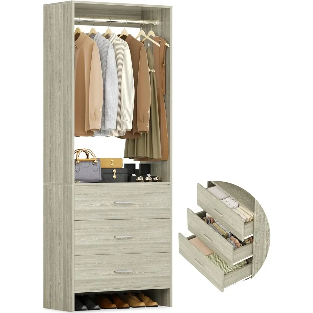 2FT Closet System with 3 Drawers, 24’’ Closet Organizer, Wood Closet Organizer System, Walk-in Closets or Small Closets