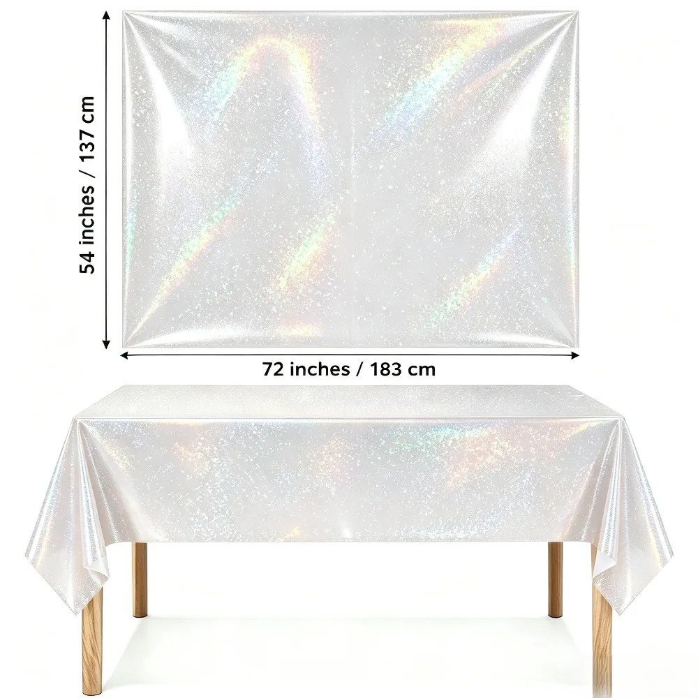 1/3/5PcsSilver Glitter Holographic Tablecloth137×183cm Waterproof Plastic Cover for Baby Shower Bachelorette Wedding Party Decor