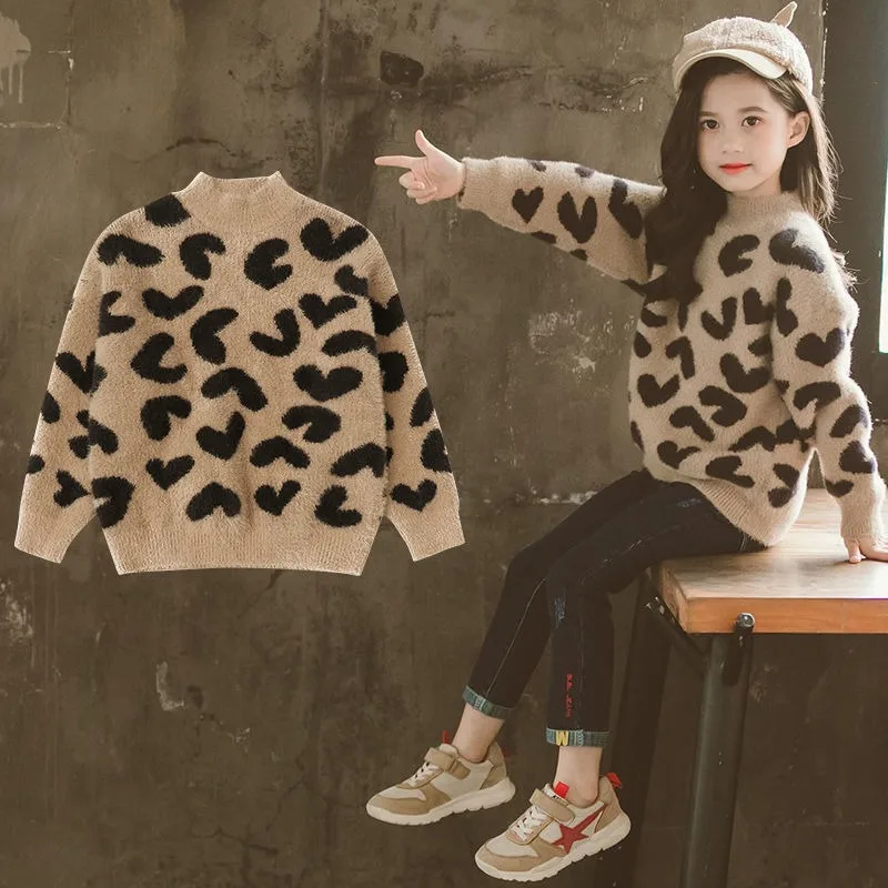 

Girls' Sweater Sweater 2025 New Style Internet Celebrity Autumn and Winter Western Style Big Children's Plush Thickened