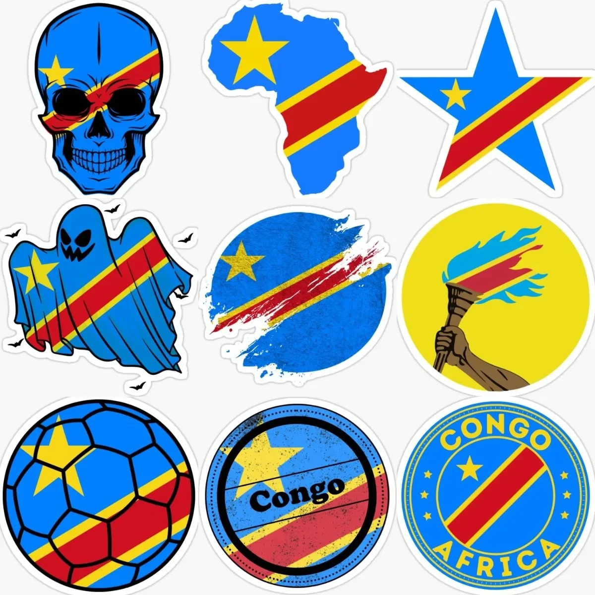 Congo Flag Map Emblem Creative Stickers Motorcycle Off-road Window Truck Car Bicycle Wall Table Fridge Room PVC Decal Assecories