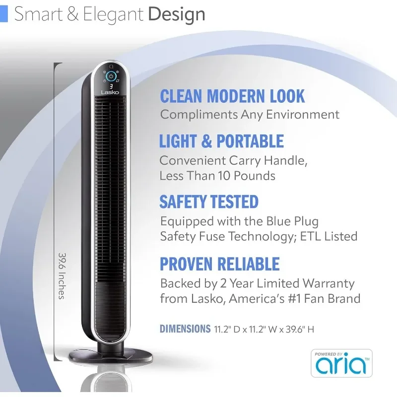 Intelligenter oszillieren der Turm ventilator mit Arie, Wi-Fi-Verbindung, sprach gesteuert, kompatibel mit Alexa und Google Assistant