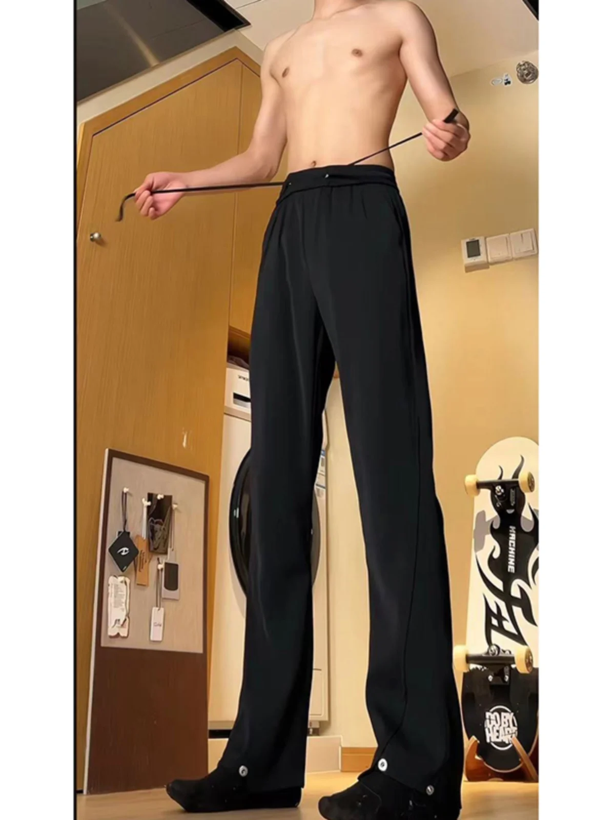 

Мужские летние тонкие брюки из ледяного шелка в стиле американского хип-хопа, с заклепками, прямые, расклешенные, молодежные, модные, повседневные