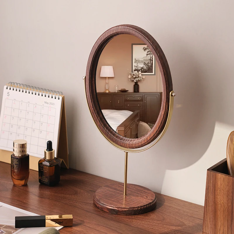 Home Slaapkamer Desktop Make-upspiegel, Slaapzaal Retro Luxe Ovale Make-upspiegel