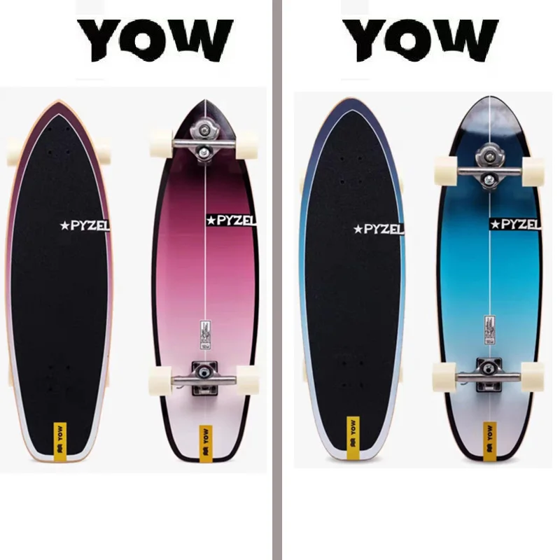 

Whole kit YOW land surf skateboard PYZEL model red and blue designs 33.5inch has double curvy sides pro good quality