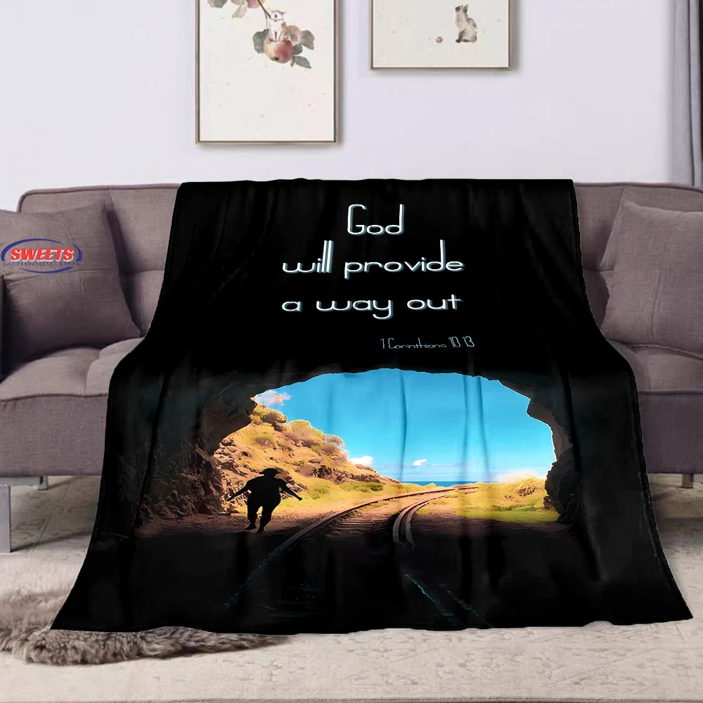 3D Warm Bible Verses Flannel Art Blanket Sofa Bed Office Nap Cover Four Season Soft Fluffy Quilt Blanket Flannel Throw Best Gift