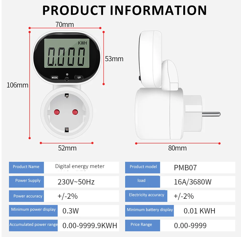 Imagem -06 - Soquete Dosador de Energia com Tela Rotativa Medidor de Energia Faturamento Inteligente Simples Soquete Wattmeter Padrão Europeu 230v