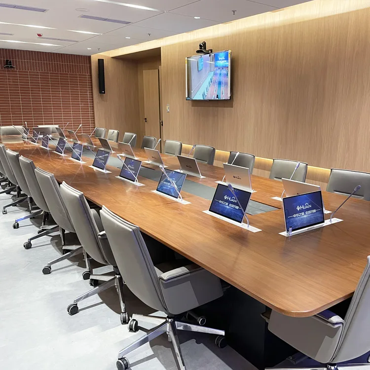 15.6-inch Paperless Audio/Video Conference System with HD LCD Display and Microphone Lift for Conference Rooms