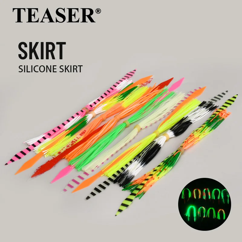 Teaser 5/10 pçs multi-cor luminosa silicone isca de peixe saia, diy lula isca de pesca spinner buzz isca de pesca acessórios