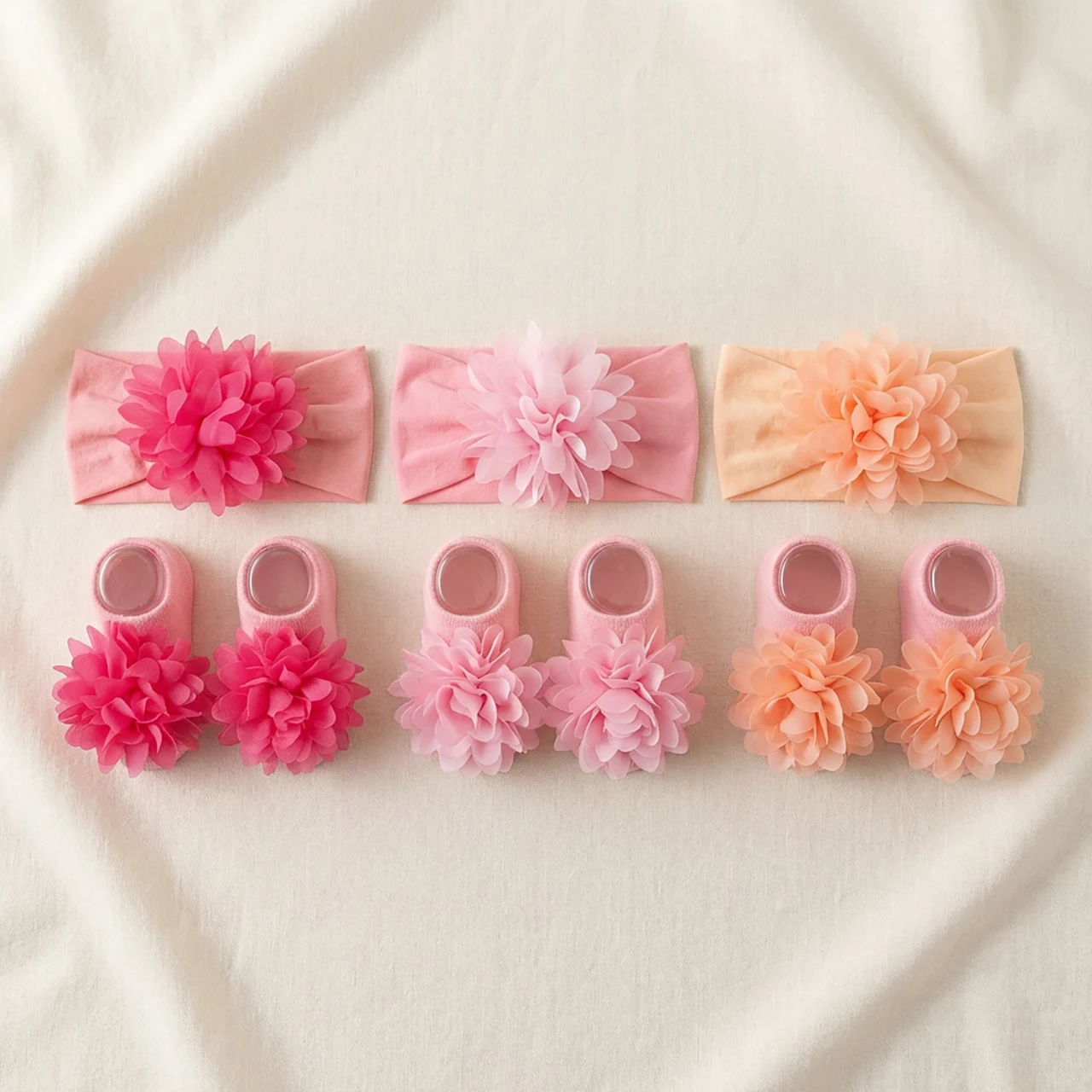 Baby Headband Socks Set 3D Flower Toddler Wide Hairband Non-slip Infant Ankle Socks Newborn Gifts Photo Props Kids Girl Headwear