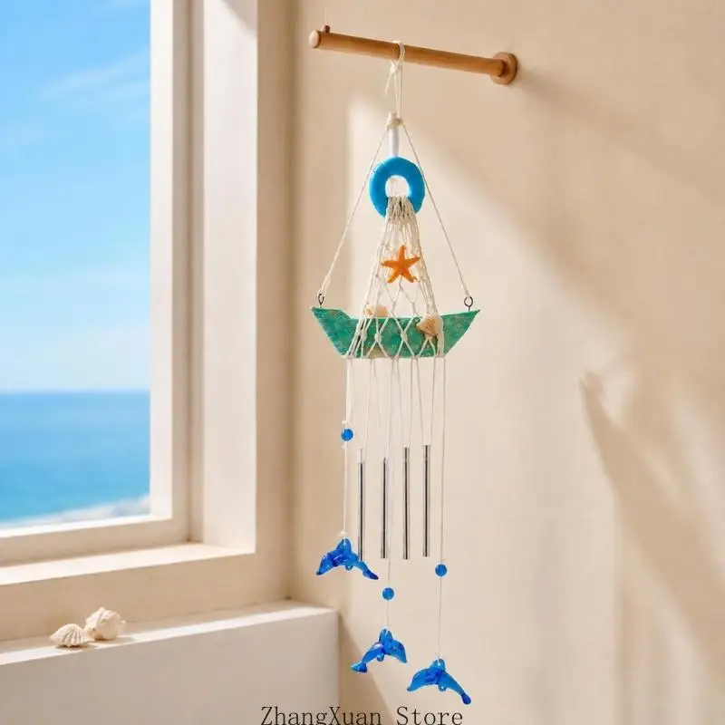 Seilnetz-Segelboot-Glockenspiel mit Delfin-Anhängern und Muschel mit 3 x – Detail 8